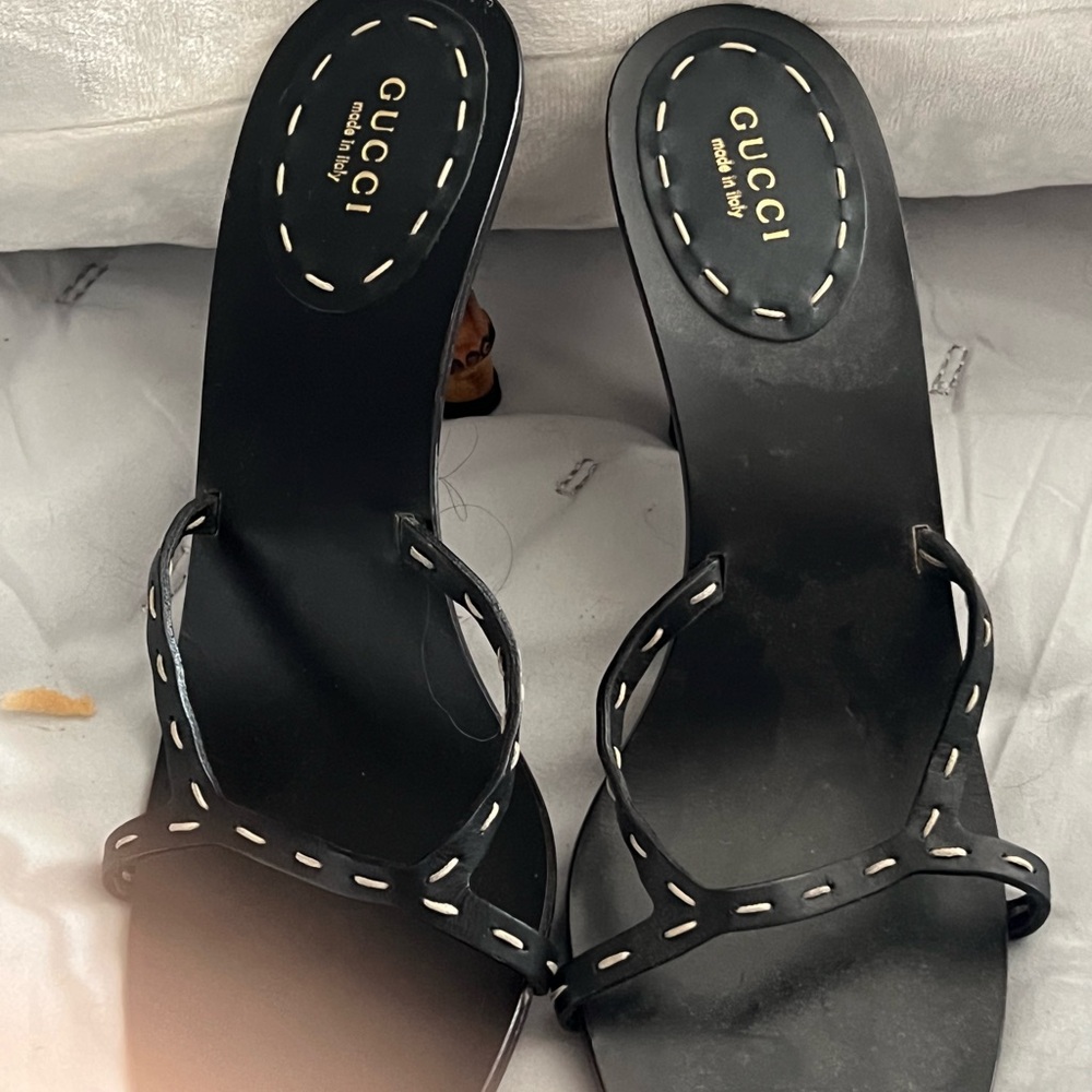 Gucci black bamboo heel sandal